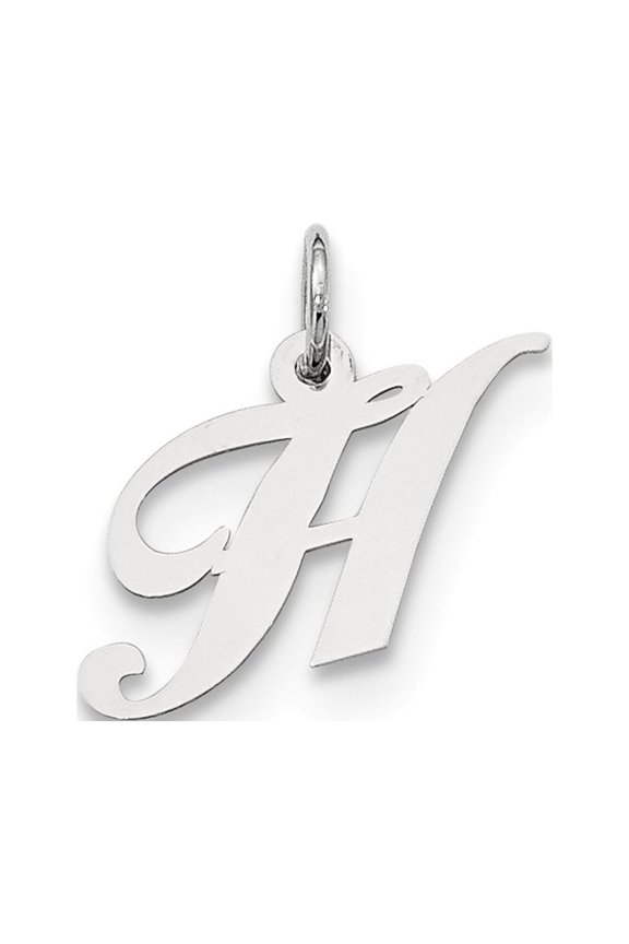 Sterling Silver Fancy Script Letter H Initial Charm Pendant