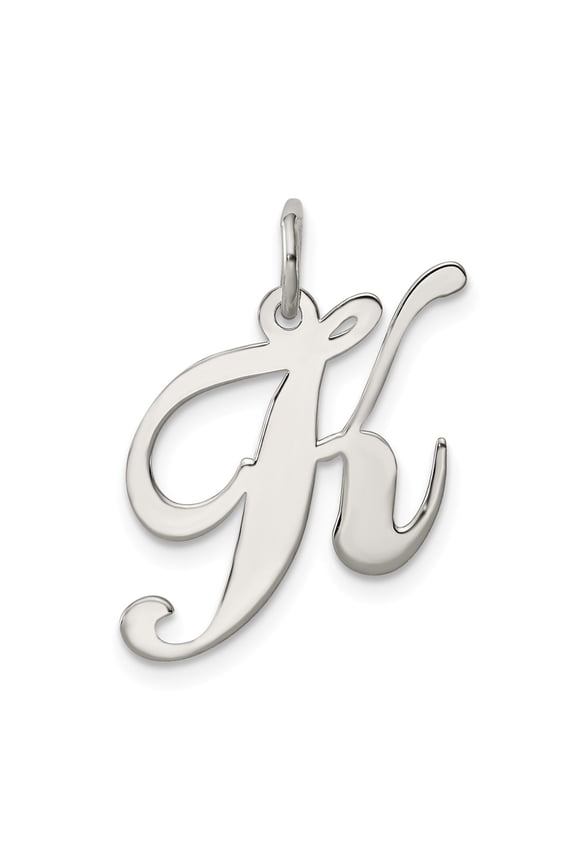 Sterling Silver Fancy Script Letter K Initial Charm Pendant
