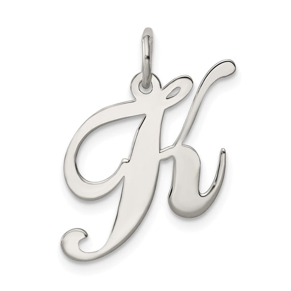 Sterling Silver Fancy Script Letter K Initial Charm Pendant