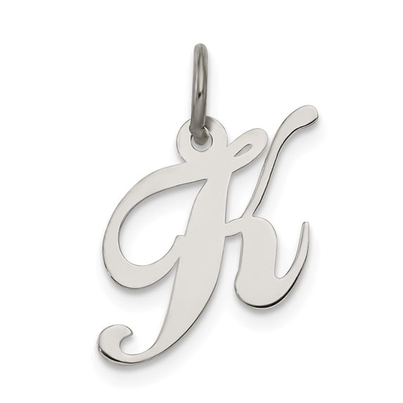 Sterling Silver Fancy Script Letter K Initial Charm Pendant