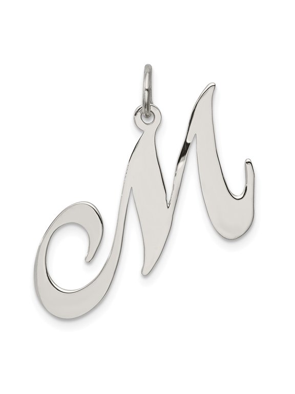 Sterling Silver Fancy Script Letter M Initial Charm Pendant