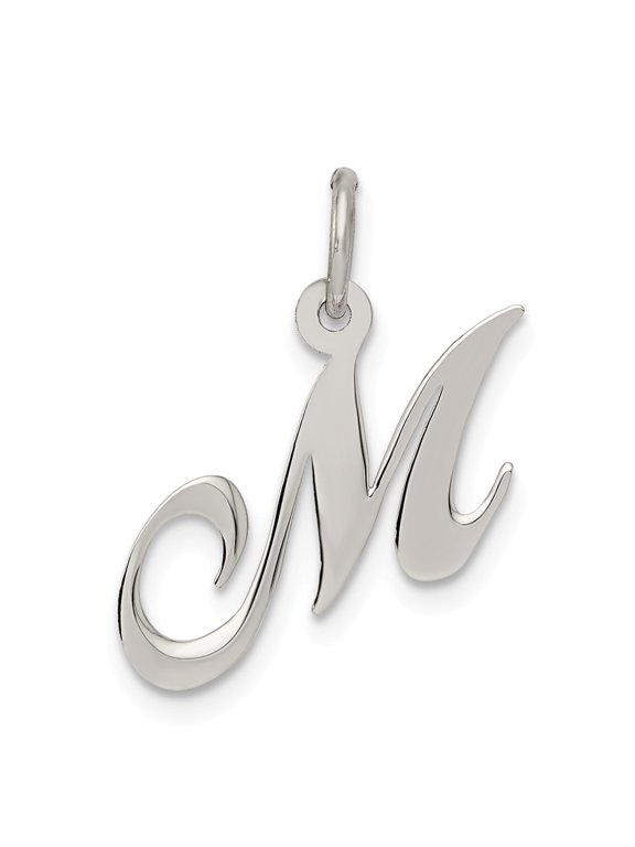 Sterling Silver Fancy Script Letter M Initial Charm Pendant
