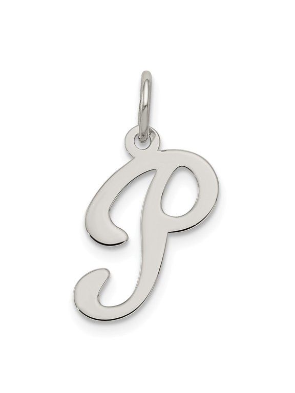Sterling Silver Fancy Script Letter P Initial Charm Pendant
