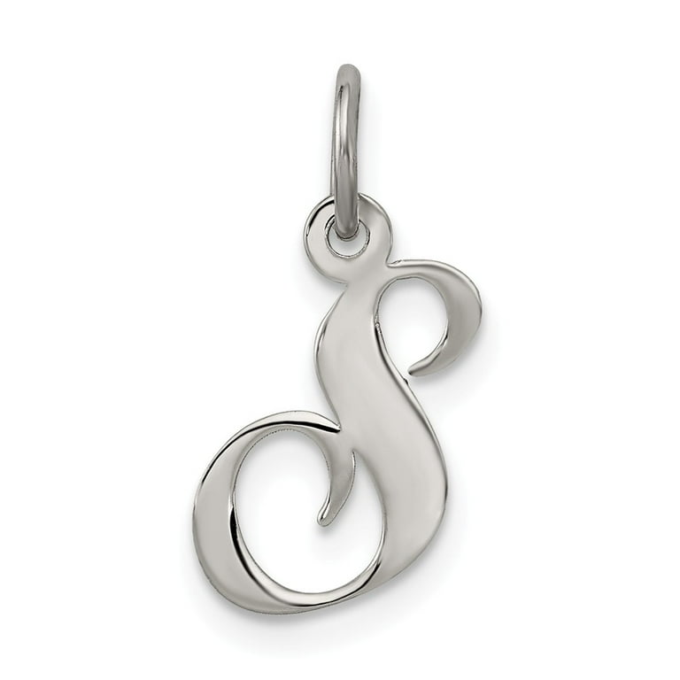 Sterling Silver Fancy Script Initial Charm Pendant - Various Letters Sterling Silver Fancy Script Initial Charm Pendant - Various Letters