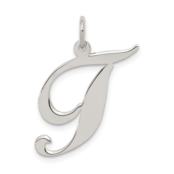 Sterling Silver Fancy Script Letter T Initial Charm Pendant
