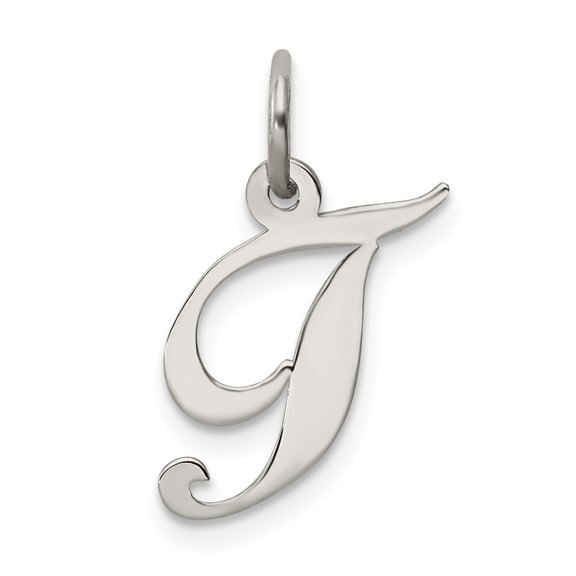 Sterling Silver Fancy Script Letter T Initial Charm Pendant