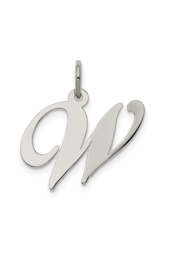 Sterling Silver Fancy Script Letter W Initial Charm Pendant