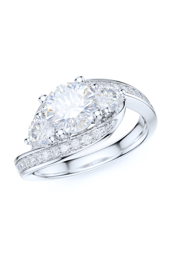 Sterling Silver Fancy Split Three Stone Style Simulated Round Brilliant Cut Diamond Promise Engagement Ring (5.5)