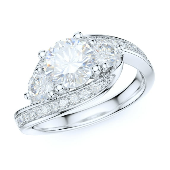 Sterling Silver Fancy Split Three Stone Style Simulated Round Brilliant Cut Diamond Promise Engagement Ring (6)