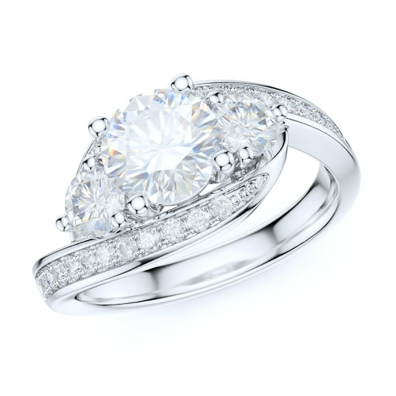 Sterling Silver Fancy Split Three Stone Style Simulated Round Brilliant Cut Diamond Promise Engagement Ring (6)