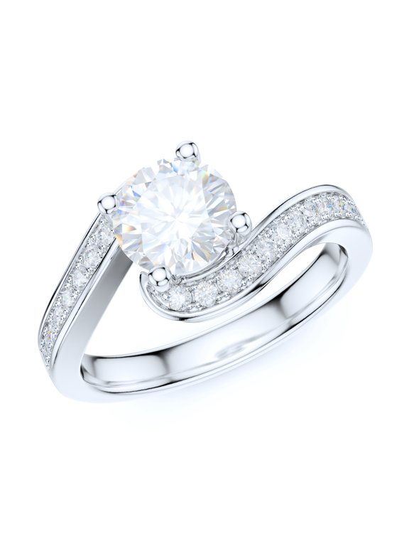 Sterling Silver Fancy Wave Infinity 1CT Simulated Round Brilliant Cut Diamond Promise Engagement Ring (8.5)