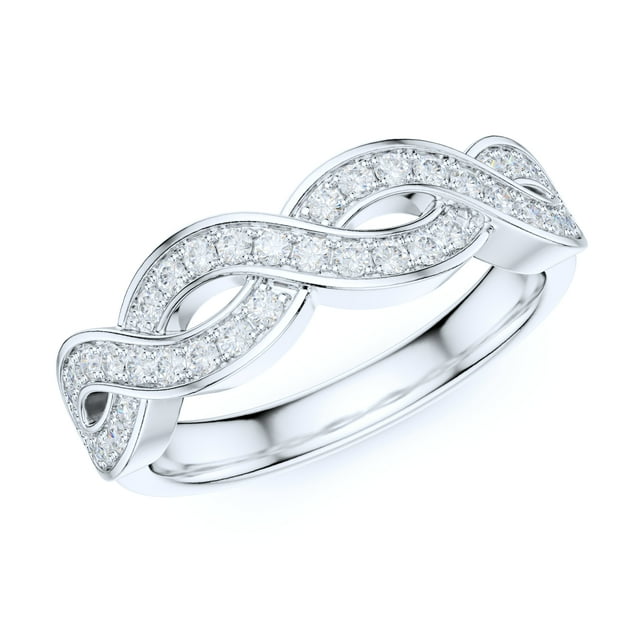 Sterling Silver Fancy Wave Intersecting Infinity Simulated Round Brilliant Cut Diamond Matching Ring Wedding Band (3)