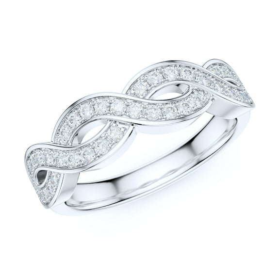 Sterling Silver Fancy Wave Intersecting Infinity Simulated Round Brilliant Cut Diamond Matching Ring Wedding Band (8.5)