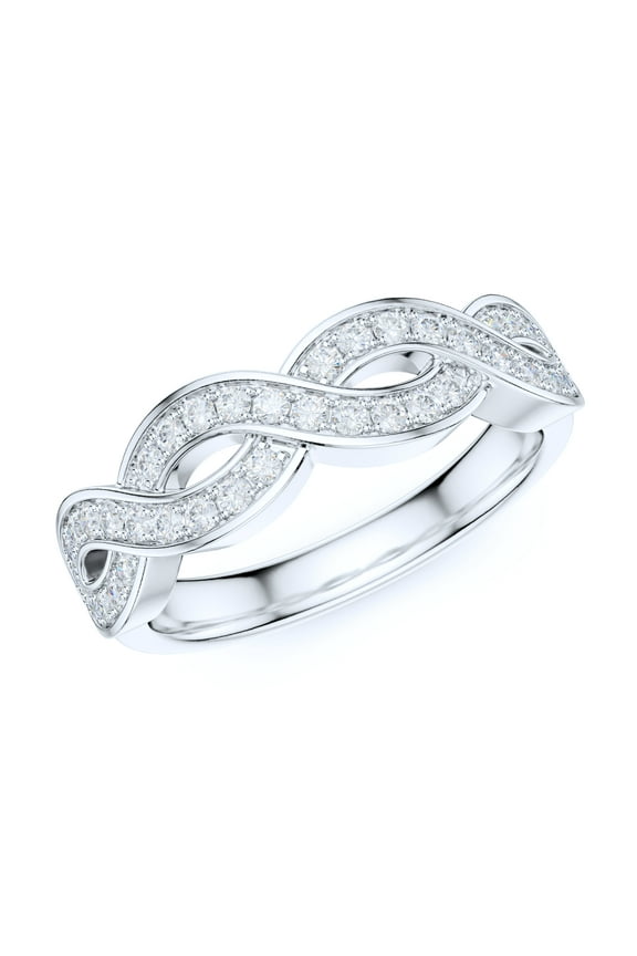 Sterling Silver Fancy Wave Intersecting Infinity Simulated Round Brilliant Cut Diamond Matching Ring Wedding Band (8.5)