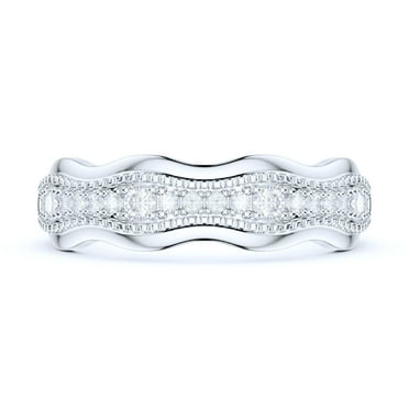 Sterling Silver Fancy Wave Shape Milgrain Simulated Round Brilliant Diamond Full Eternity Ring Wedding Band (6)