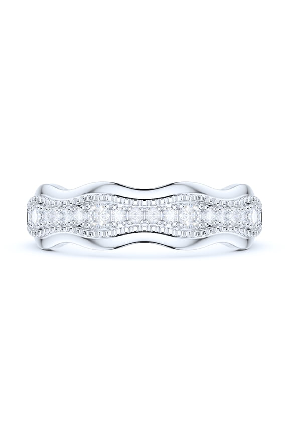 Sterling Silver Fancy Wave Shape Milgrain Simulated Round Brilliant Diamond Full Eternity Ring Wedding Band (6)