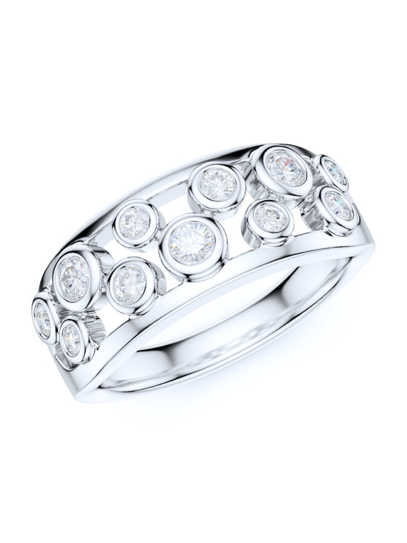 Sterling Silver Fashion Split Shank Bubbles Simulated Round Brilliant Cut Diamond Ring Wedding Band (6.5)
