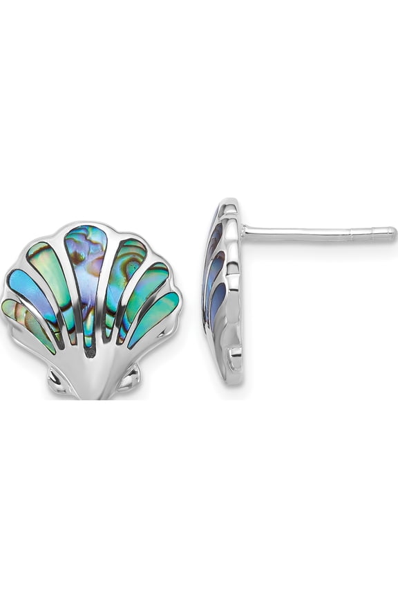 Sterling Silver Fashionable, Exquisite, Feminine 13.3 Mm Rhodium 13.05 Rh-Plated Polished Abalone Shell Post Earrings