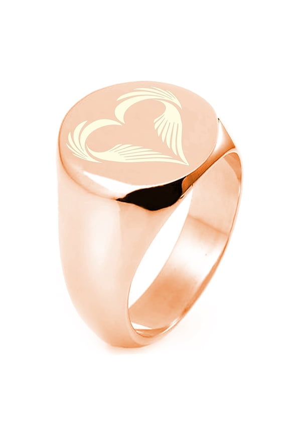 Sterling Silver Feather Heart Engraved Round Flat Top Polished Ring