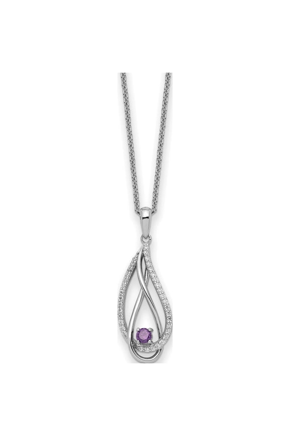 Sterling Silver Feb Cz Always In My Heart Birthstone 18In Necklace (18 X 10.6) Made China qsx759