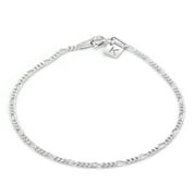 KEZEF Sterling Silver Figaro Chain Link bracelet 2mm Italian 7 Inch