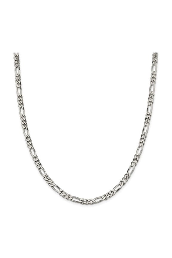 Gem & Harmony Sterling Silver Figaro Chain Necklace 24 inches (5.25mm) for Women