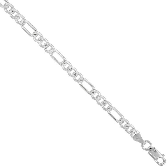 Sterling Silver Figaro Link Chain Necklace 5.5mm Pave Cut Beveled Edges Nickel Free Italy, 18 inch