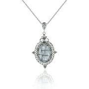 Sterling Silver Filigree Art Black Rutile Gemstone Oval Pendant Necklace