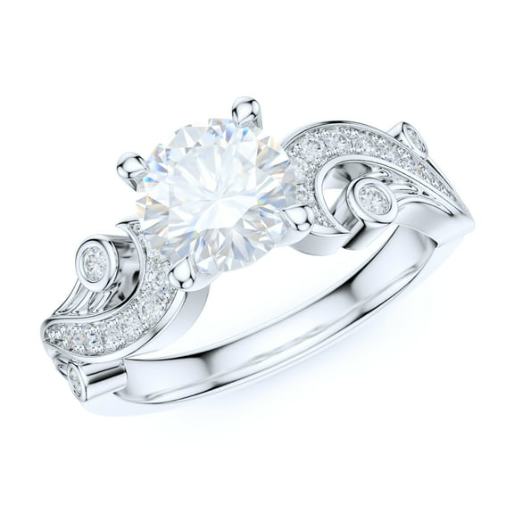 Sterling Silver Filigree Art Deco Vintage Style 1CT Simulated Round Brilliant Diamond Promise Engagement Ring Bridal (6)