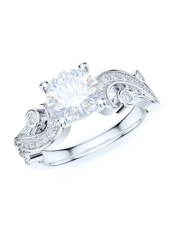 Sterling Silver Filigree Art Deco Vintage Style 1CT Simulated Round Brilliant Diamond Promise Engagement Ring Bridal (8)