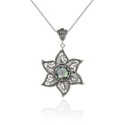 Sterling Silver Filigree Art Rainbow Quartz Gemstone Star Women Pendant Necklace