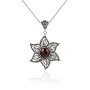Sterling Silver Filigree Art Ruby Corundum Gemstone Star Pendant Necklace