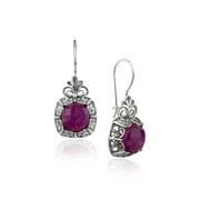 Sterling Silver Filigree Art Ruby Corundum Gemstone Women Drop Earrings