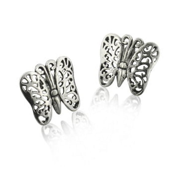 Sterling Silver Filigree Butterfly Post Studs Earrings
