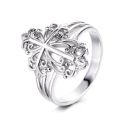 14K White Gold Plated Filigree Cross Ring