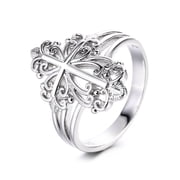 14K White Gold Plated Filigree Cross Ring