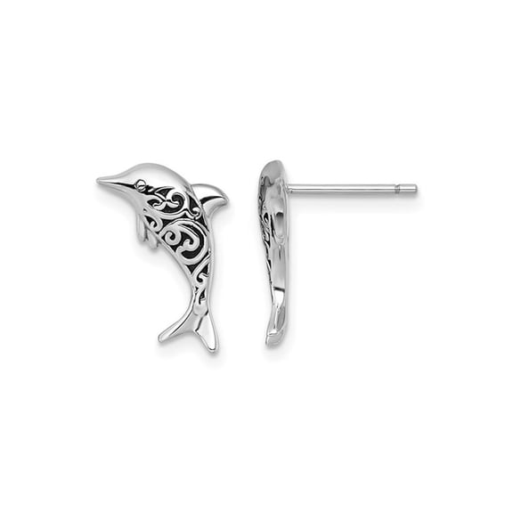 Gem & Harmony Sterling Silver Filigree Dolphin Charm Earrings for Women