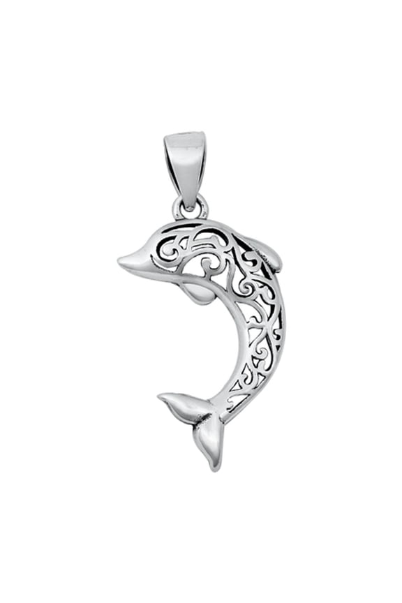 Sterling Silver Filigree Dolphin Pendant Ocean Beach Nautical Charm 925 Jewelry Female Unisex