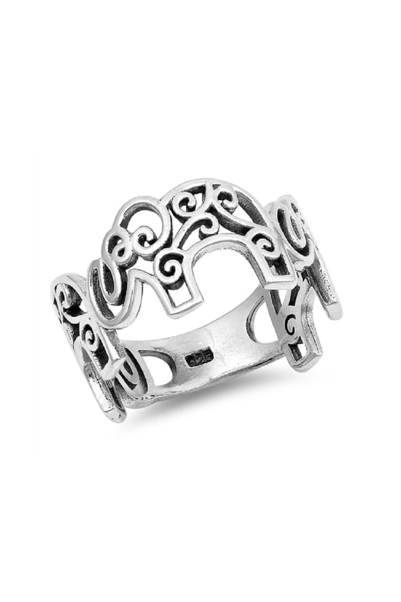 Sterling Silver Filigree Elephant Band Ring