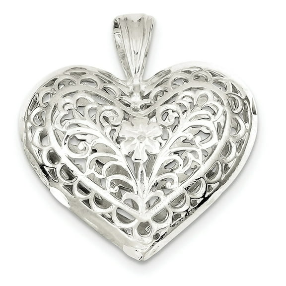 Sterling Silver Filigree Puffed Heart Pendant QC579