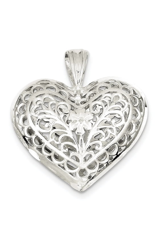 925 Sterling Silver Hollow Polished Filigree Love Heart Charm 36x35mm Wide Pendant Necklace for Women