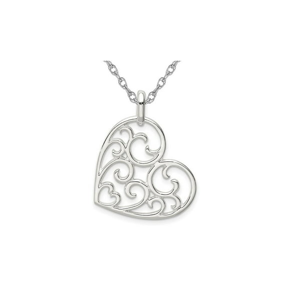 Gem & Harmony Sterling Silver Filigree Heart Pendant Necklace with Chain for Women
