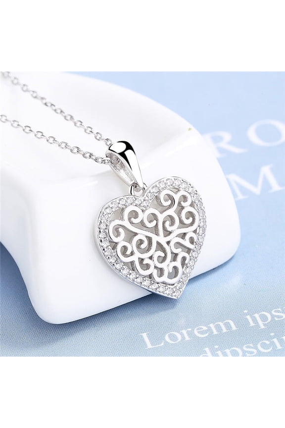 Sterling Silver Filigree Heart Pendant Necklace with crystals from Swarovski