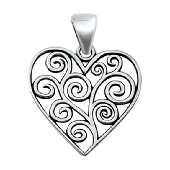 Sterling Silver Filigree Heart Pendant Vintage Swirl Love Charm 925 New Jewelry Female Unisex