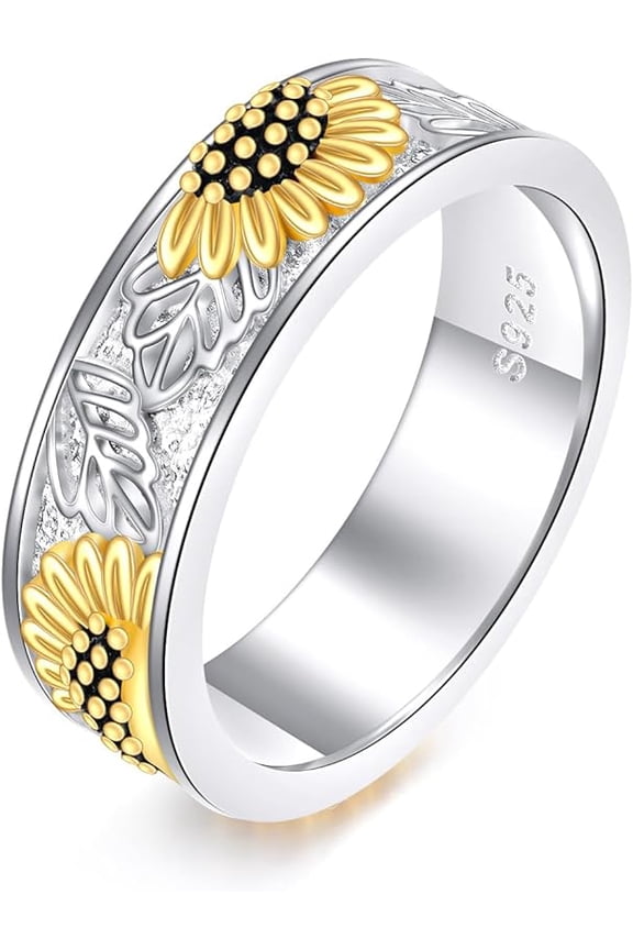 Sterling Silver Filigree Sunflower Band Rings for Women You Are My Sunshine Flower Ring Jewelry Gift