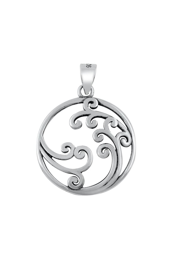 Sterling Silver Filigree Swirl Wave Pendant Ocean Abstract Medallion Charm 925 Jewelry Female Unisex
