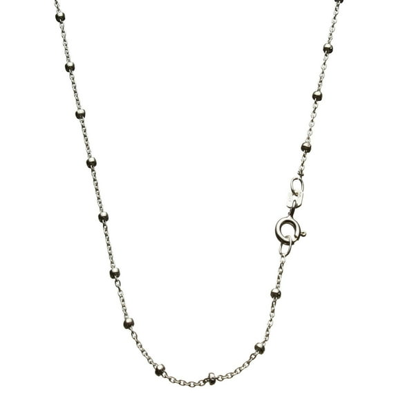 Sterling Silver Fine Cable Bead Station Nickel Free Chain Necklace Italy, 18"