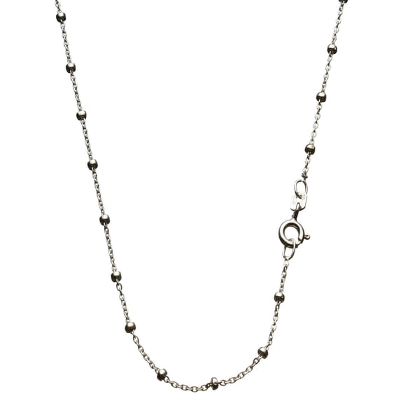 Sterling Silver Fine Cable Bead Station Nickel Free Chain Necklace Italy, 20"