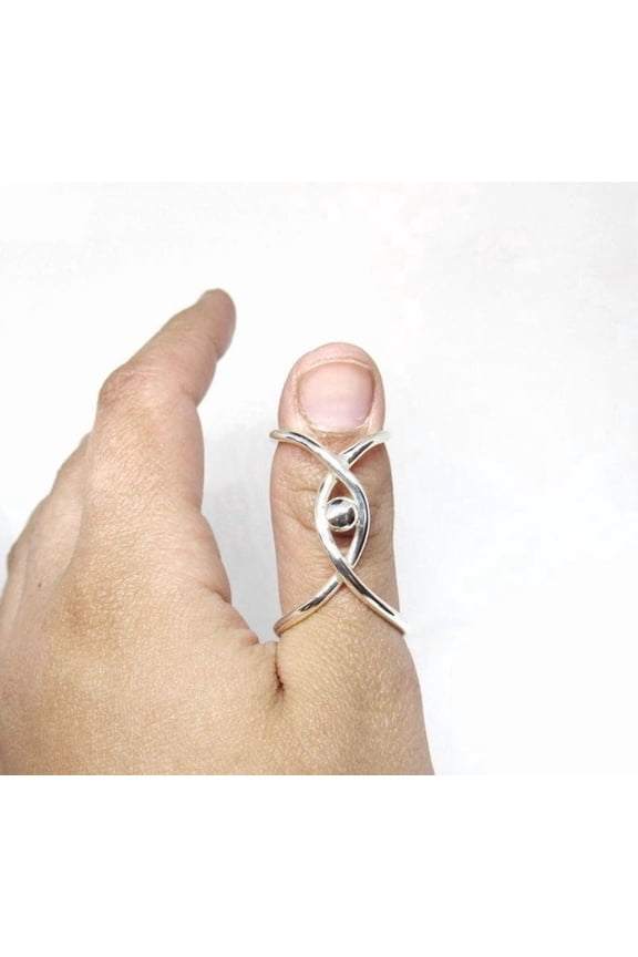 Sterling Silver Finger Splint – Contemporary Handmade 925 Silver Spiral Ring, Stackable Minimalist Fashion Ring