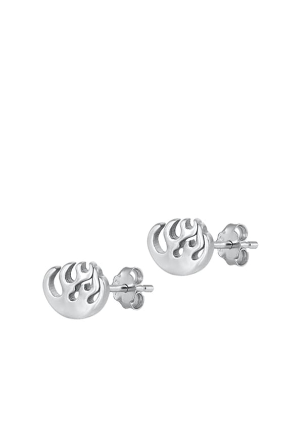 Sterling Silver Fire Stud Earrings High Polished Flame 925 New Jewelry Female Unisex